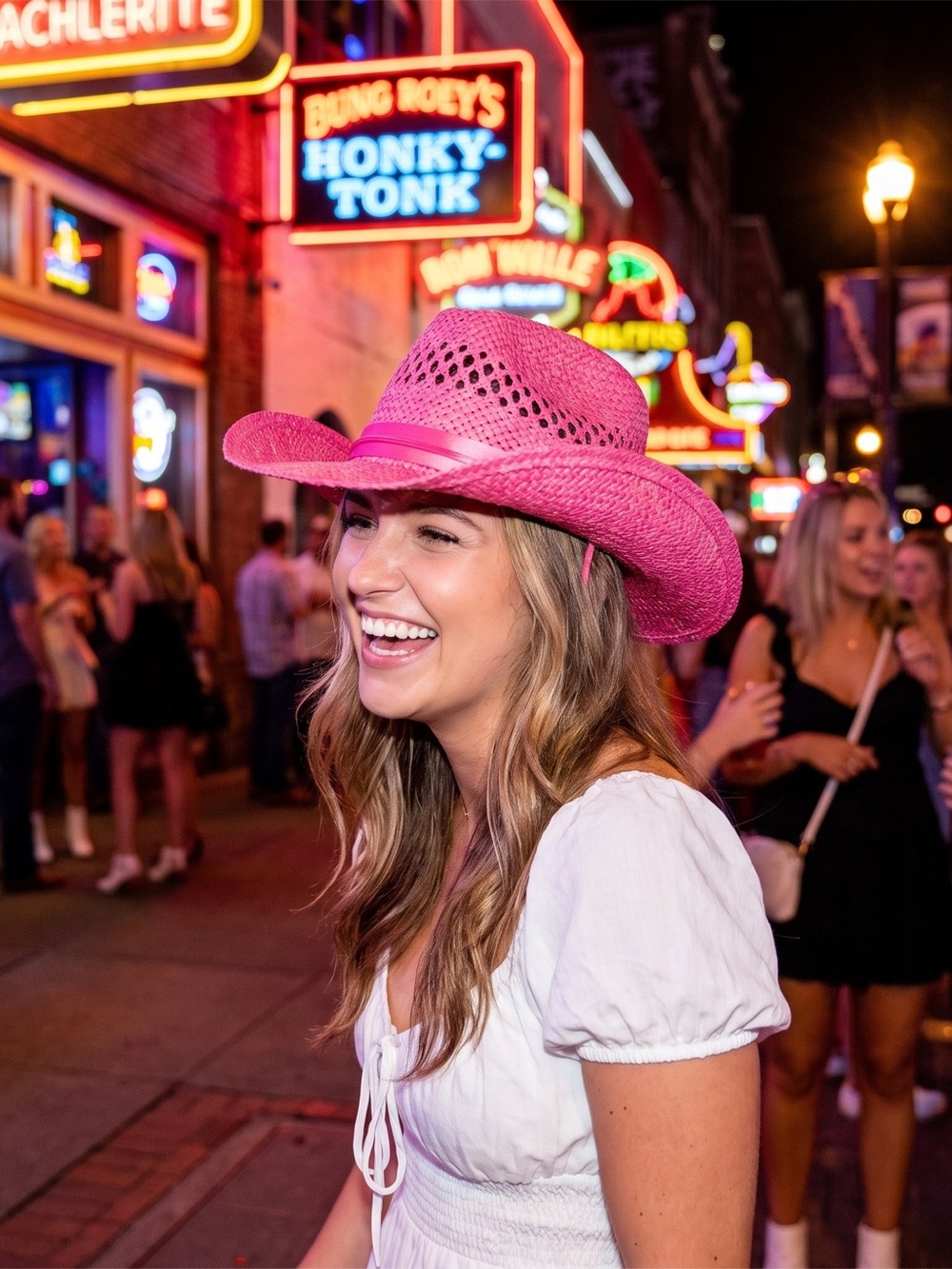Bright Pink Women's Straw Cowboy Hat - Picture 2 of 3